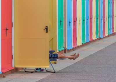 Low section of man in beach hut