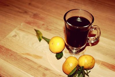 High angle view of drink on table