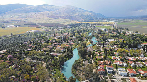 High angle view of townscape against sky