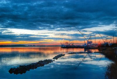 Scenic view of lake against cloudy sky