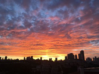 Silhouette buildings against sky during sunset