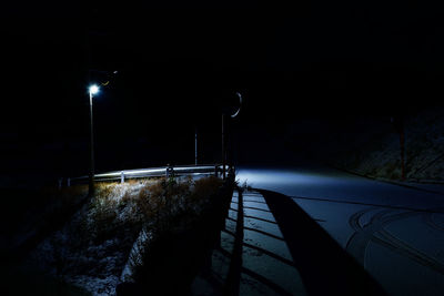Empty road in winter at night