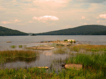 Scenic view of lake against sky