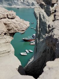 High angle view of rock formation in sea