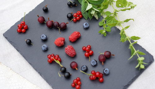 High angle view of fruits on table