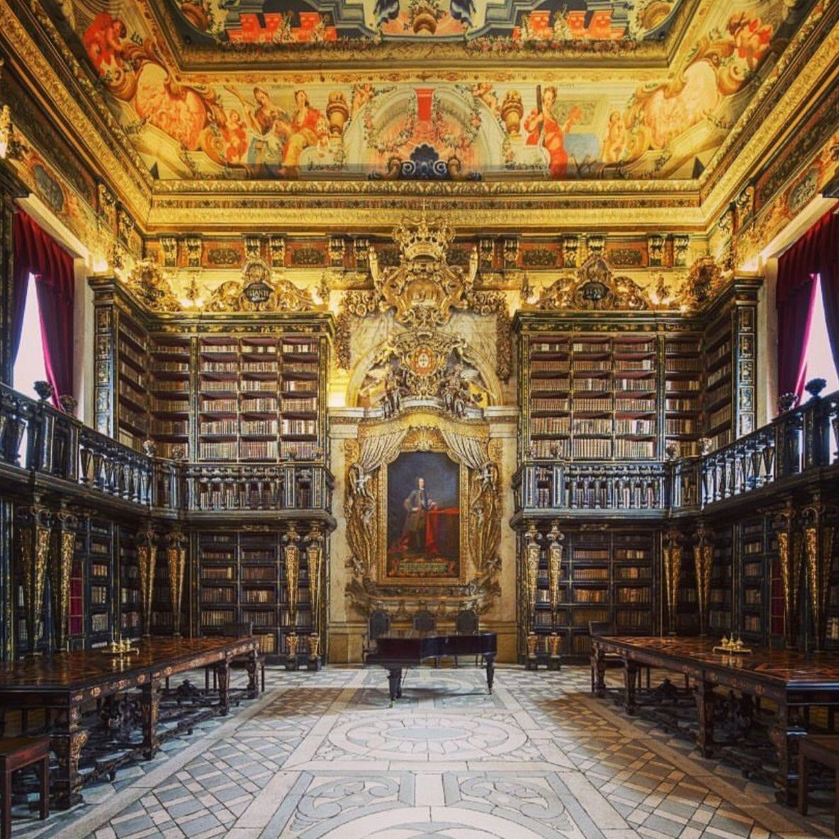 indoors, gold colored, no people, travel destinations, architecture, gold, decorative art, bookshelf, library, day, fresco