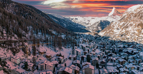 Aerial view on zermatt valley and matterhorn peak