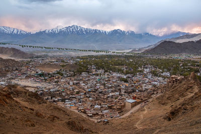 High angle view of townscape against sky