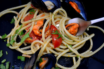 Close-up of noodles in plate