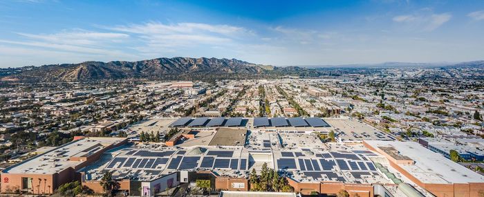 High angle view of cityscape against sky