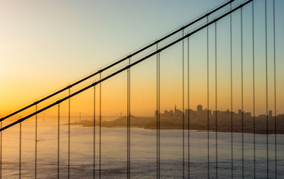 View of suspension bridge against sky during sunset