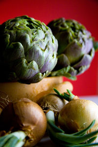 Close-up of artichoke on table