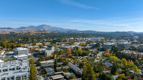 High angle view of townscape against sky