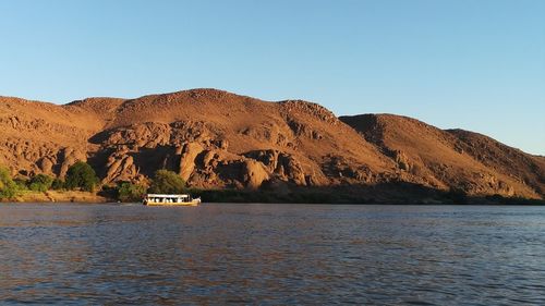 A landscape view of a boat on the nile river