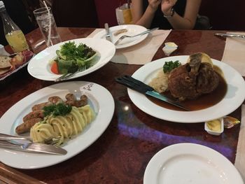 High angle view of food served in plate