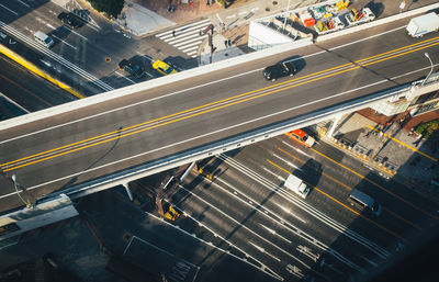 High angle view of railroad tracks in city