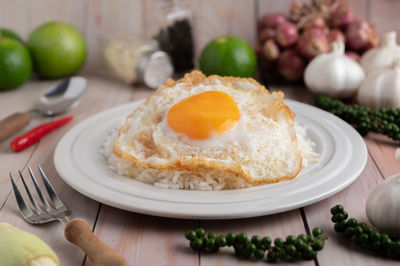 High angle view of breakfast served on table