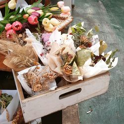 High angle view of vegetables on table