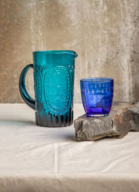 Close-up of blue drink on table