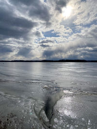 Scenic view of sea against sky during winter