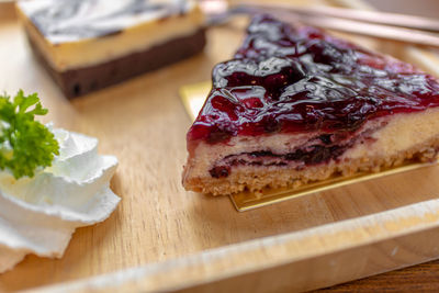 Close-up of cake in plate on table