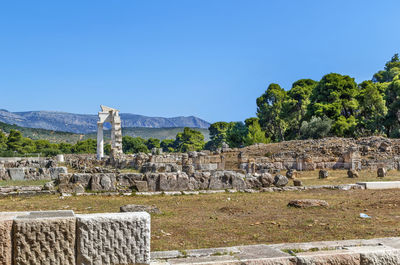 Ruins of building against blue sky