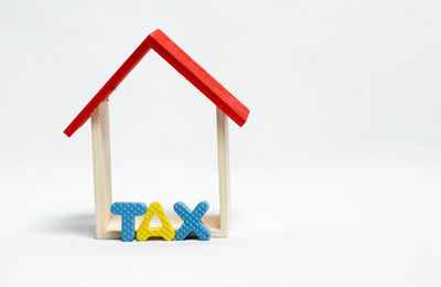 Close-up of toy against white background