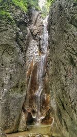 Close-up of waterfall on rock formation