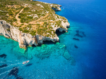 Aerial view of harbor at sea