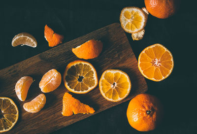 High angle view of orange fruits on table