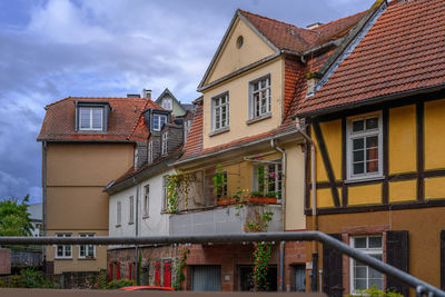 Low angle view of buildings in town