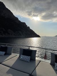 Scenic view of swimming pool by sea against sky