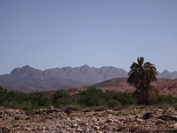 Scenic view of mountains against clear sky