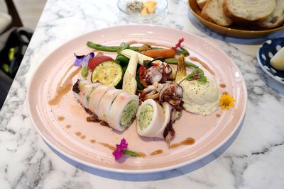 High angle view of food in plate