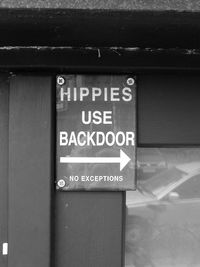 Close-up of information sign