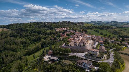 High angle view of townscape against sky