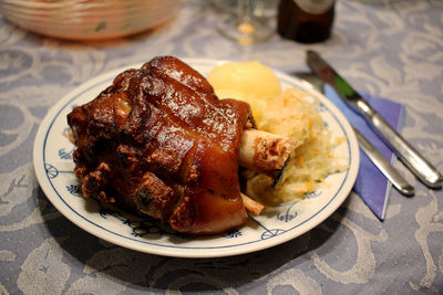 Close-up of food in plate on table