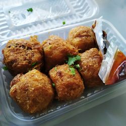 High angle view of serving food in plate