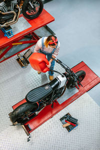 High angle view of work tools on table