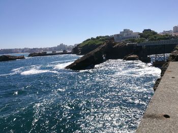 Scenic view of sea against clear sky