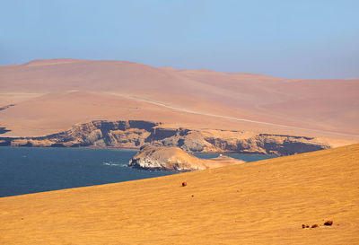 Panoramic view of paracas national reserve, where the desert meets the ocean, ica region, peru
