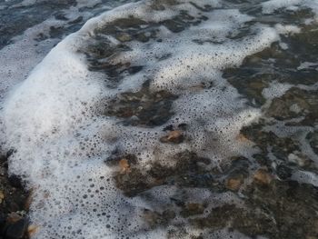 High angle view of snow on beach