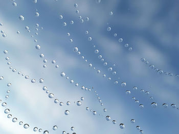 Close-up of water drops against sky
