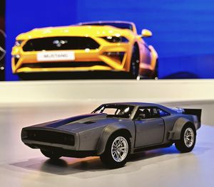 Close-up of toy car on table