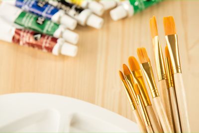 Paintbrushes on table