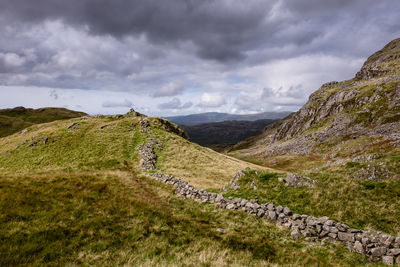 Scenic view of mountains against cloudy sky