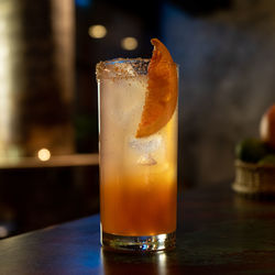 Close-up of beer in glass on table
