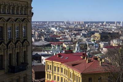 High angle shot of townscape against sky