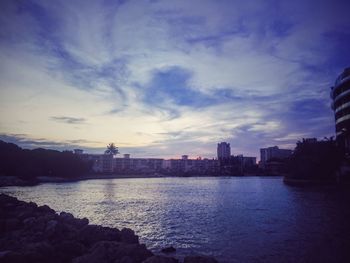 View of river with cityscape in background