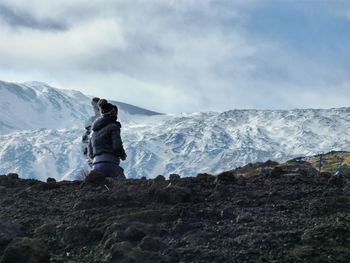 Scenic view of snowcapped mountain against sky